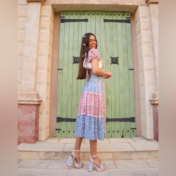 LOVESHACKFANCY Jessie ‘Inspired’ Patchwork Floral Print Midi Dress 🌻🩵🌸 - Picture 7 of 13